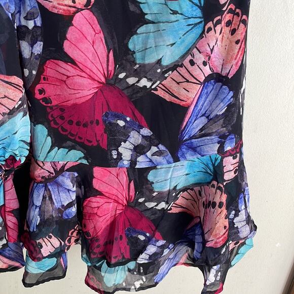Boston Proper One Shoulder Butterfly Print Dress Black Multi - Picture 11 of 15